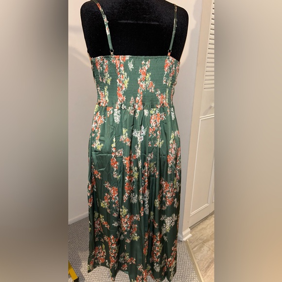 Women Spaghetti Strap Midi Satin Dresses Tie Front, Split Hollow Dress Green XL - Picture 6 of 9